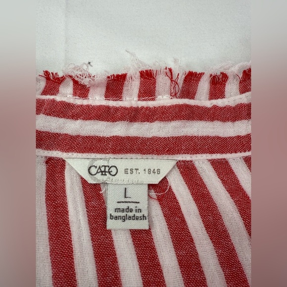 Cato Red and White Striped Button Down Shirt Button Front Size Large - Picture 4 of 10